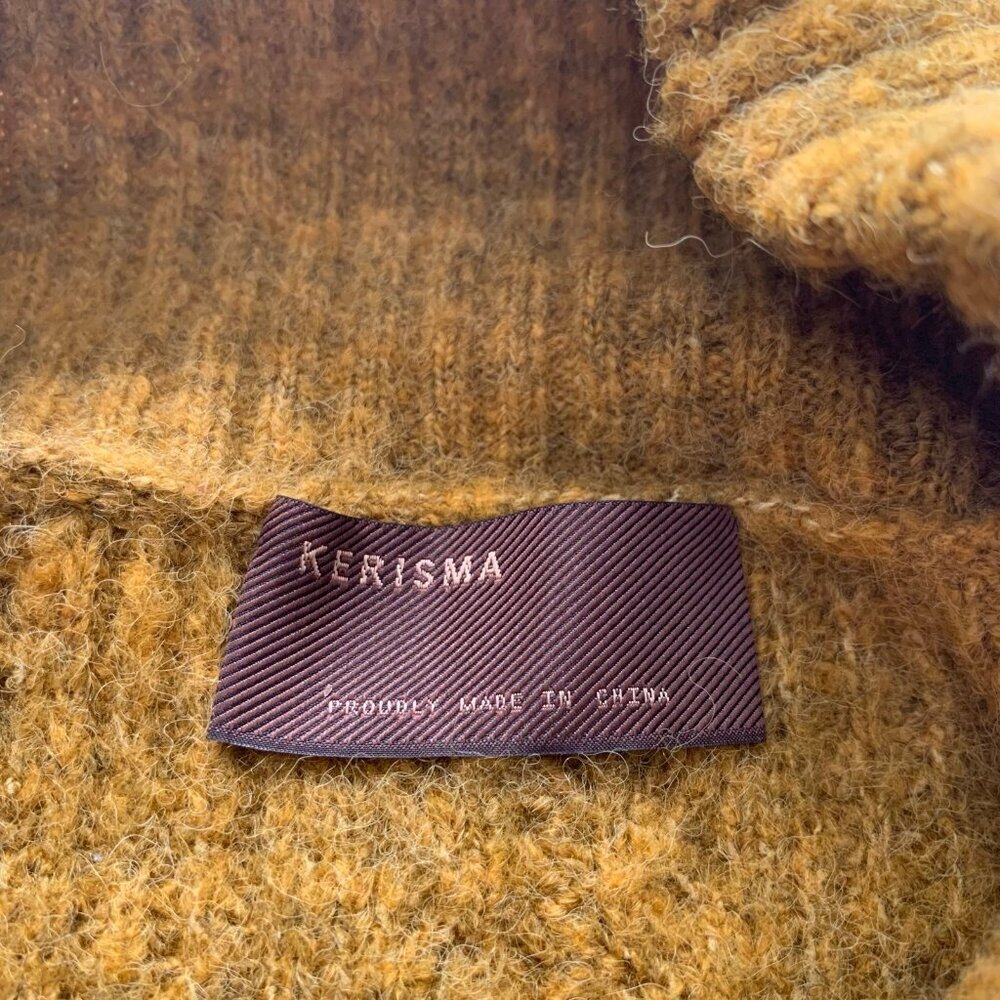Kerisma Cable Knit Sweater Vest Women M/L Mustard Yellow Turtleneck High Low Hem - Picture 6 of 9
